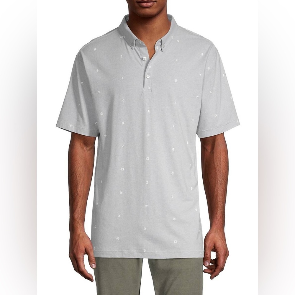 NWOT LINKSOUL Brushstroke Print Anza Polo Gray Golf Performance Men's si…